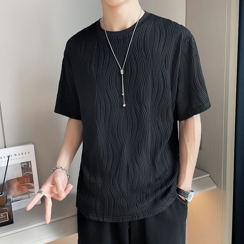 潮流帥氣設計感寬鬆波浪紋薄款短袖T恤