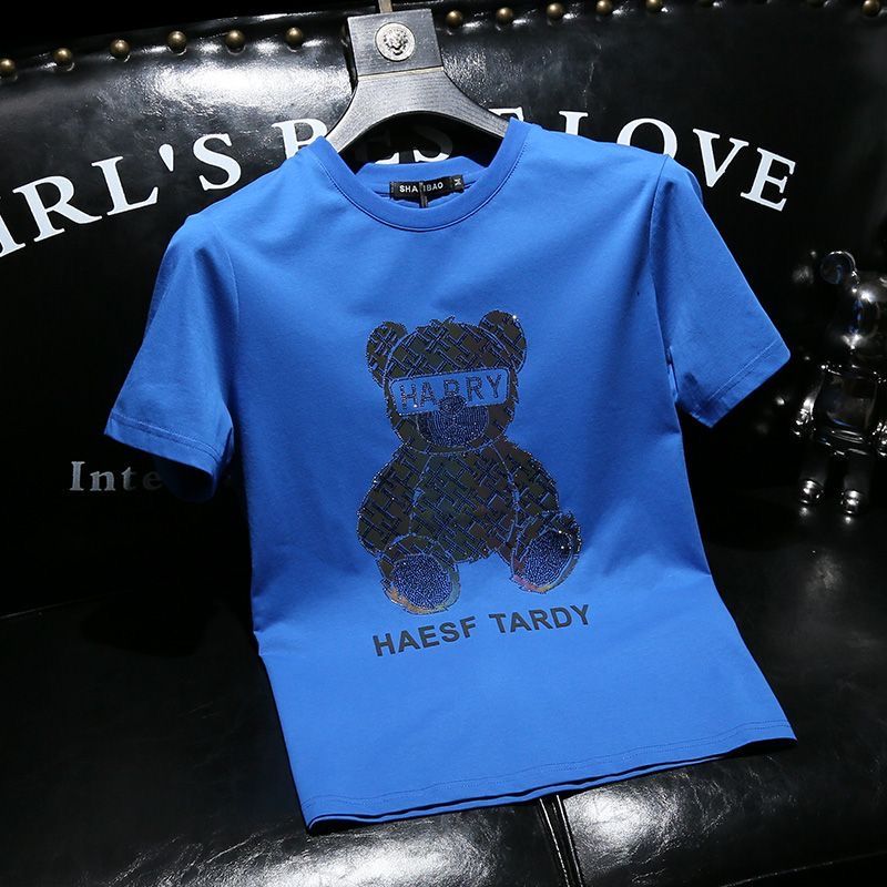 輕奢小熊燙鑽時尚圓領休閒百搭短袖T恤