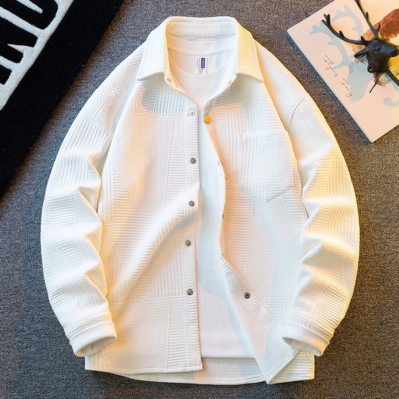 紋理襯衫素色高級感美式休閒寬鬆長袖襯衫外套