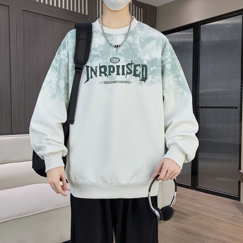 潮流帥氣紮染漸變印花圓領衛衣