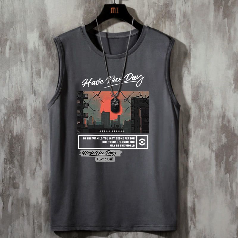 透氣速乾運動寬鬆休閒圓領背心無袖坎肩T恤