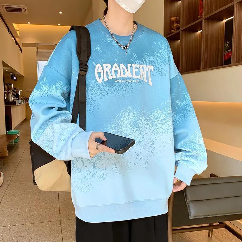 潮流帥氣紮染漸變印花圓領衛衣