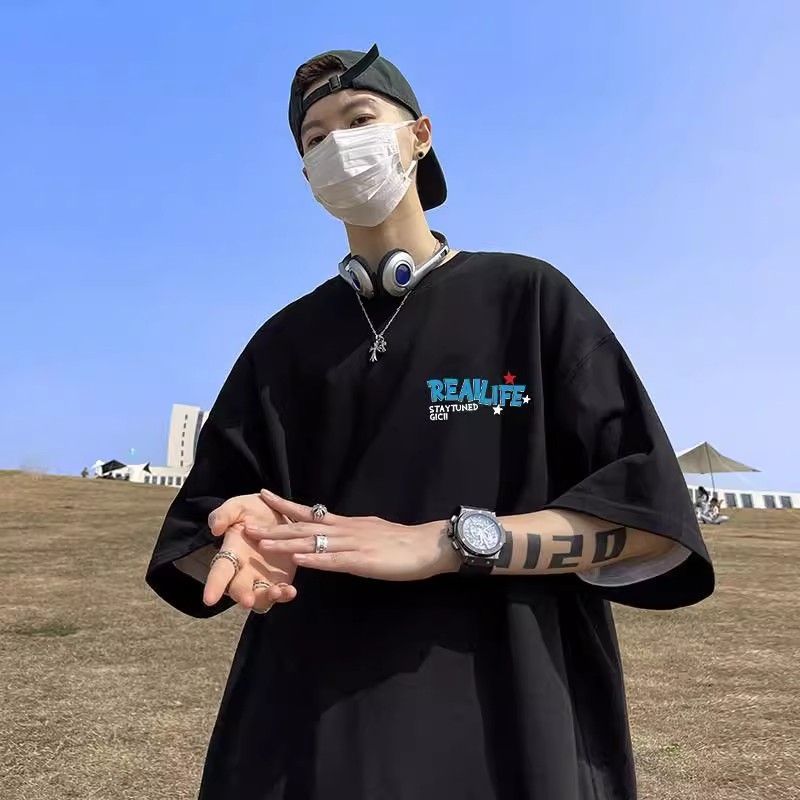 潮流ins純棉圓領寬鬆高級感大碼短袖t恤