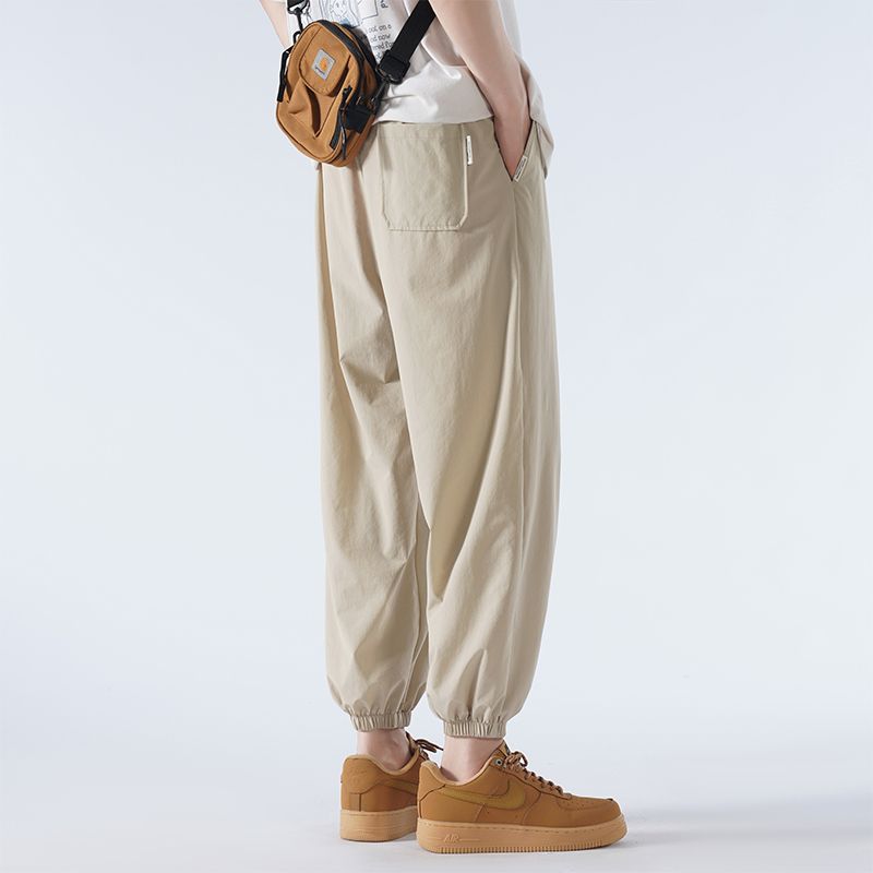 夏季冰絲褲子男寬鬆薄款休閒褲束腳哈倫大碼運動長褲九分