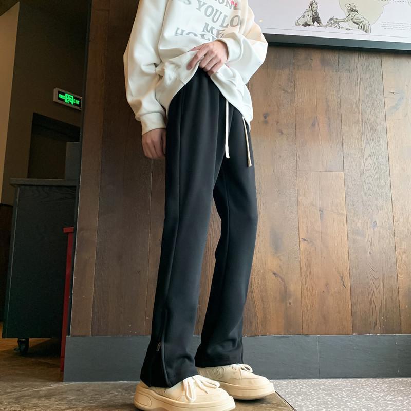 重磅美式褲腳拉鍊潮牌修身運動直筒休閒長褲