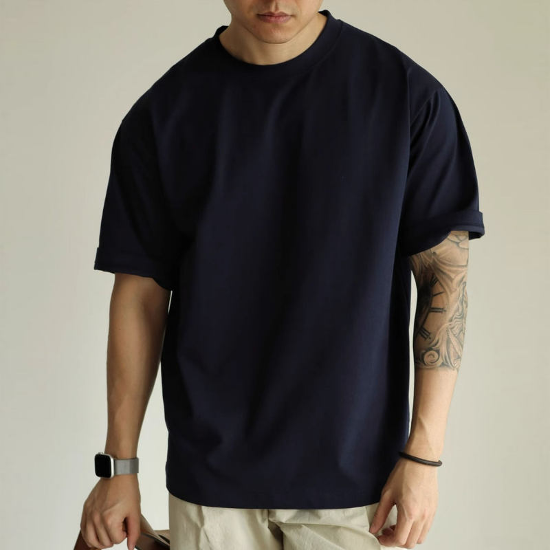 美式重磅純棉素色復古時尚寬鬆短袖T恤