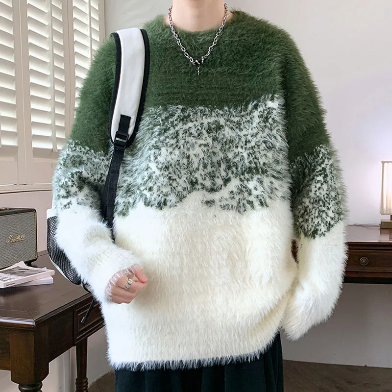 水貂毛衣圓領加厚保暖寬鬆潮流針織衫