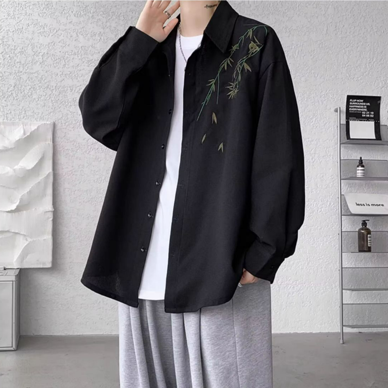 新中式oversized中國風痞帥長袖襯衫