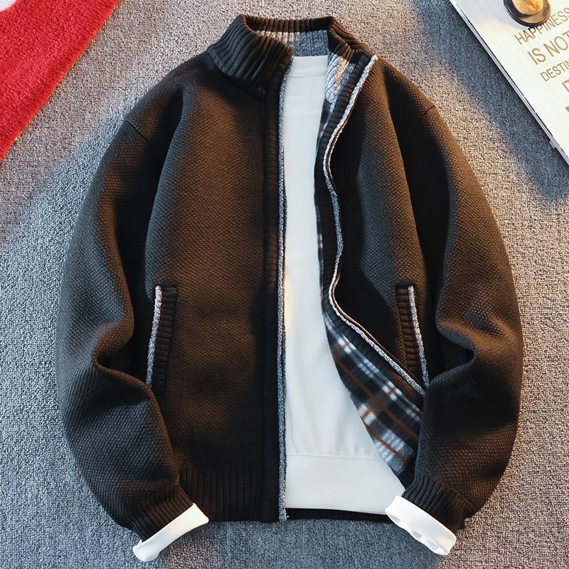 刷毛保暖立領毛衣拉鏈潮流休閒針織開衫外套