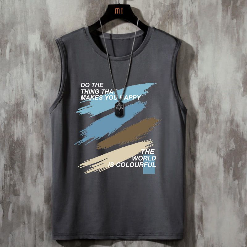 透氣速乾運動寬鬆休閒圓領背心無袖坎肩T恤