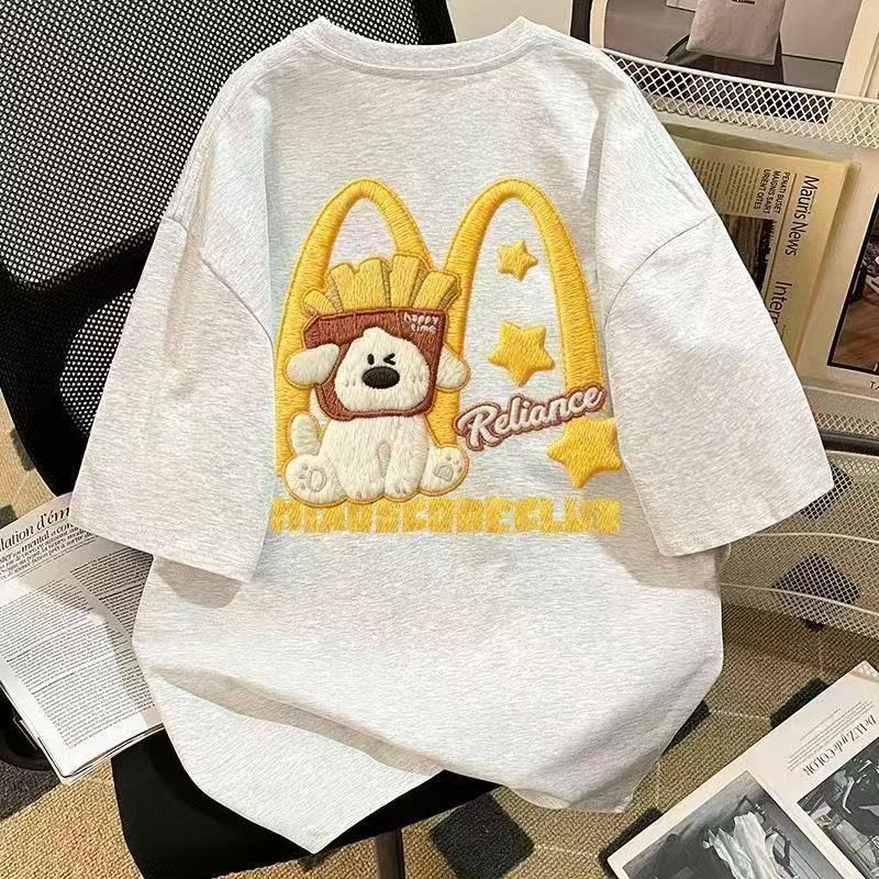 可愛薯條小狗情侶寬鬆休閒百搭短袖T恤