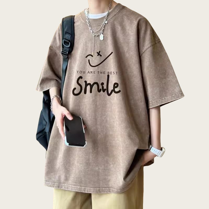 美式做舊水洗潮牌寬鬆純棉圓領短袖T恤