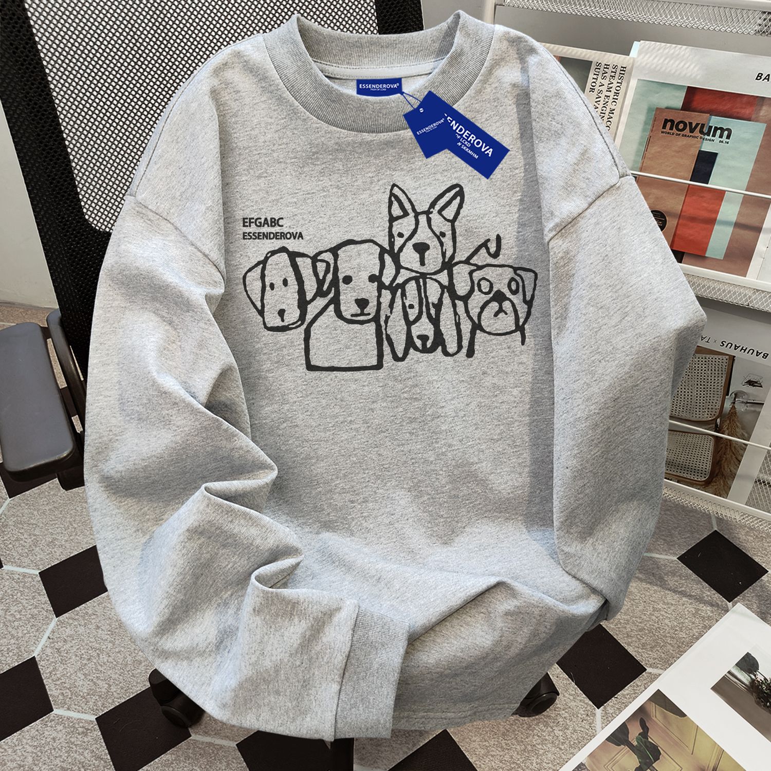 美式慵懶風高級休閒百搭設計感純棉長袖t恤