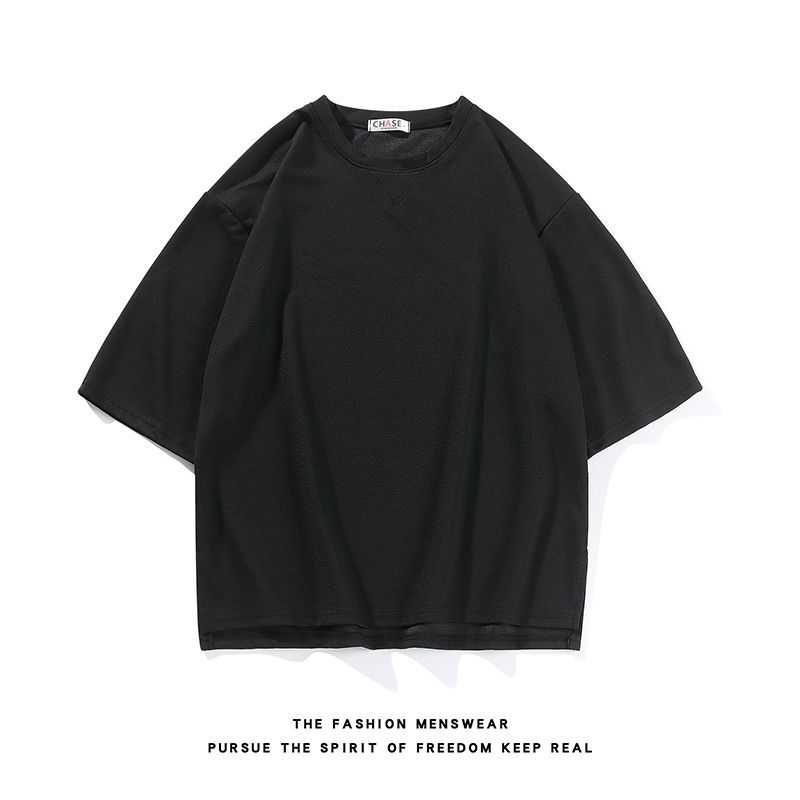 夏季簡約七分袖男t恤寬鬆半截袖ins潮牌加肥加大碼短袖體恤上衣男