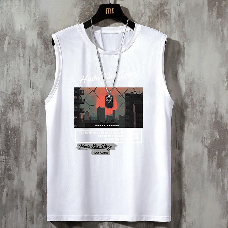 透氣速乾運動寬鬆休閒圓領背心無袖坎肩T恤