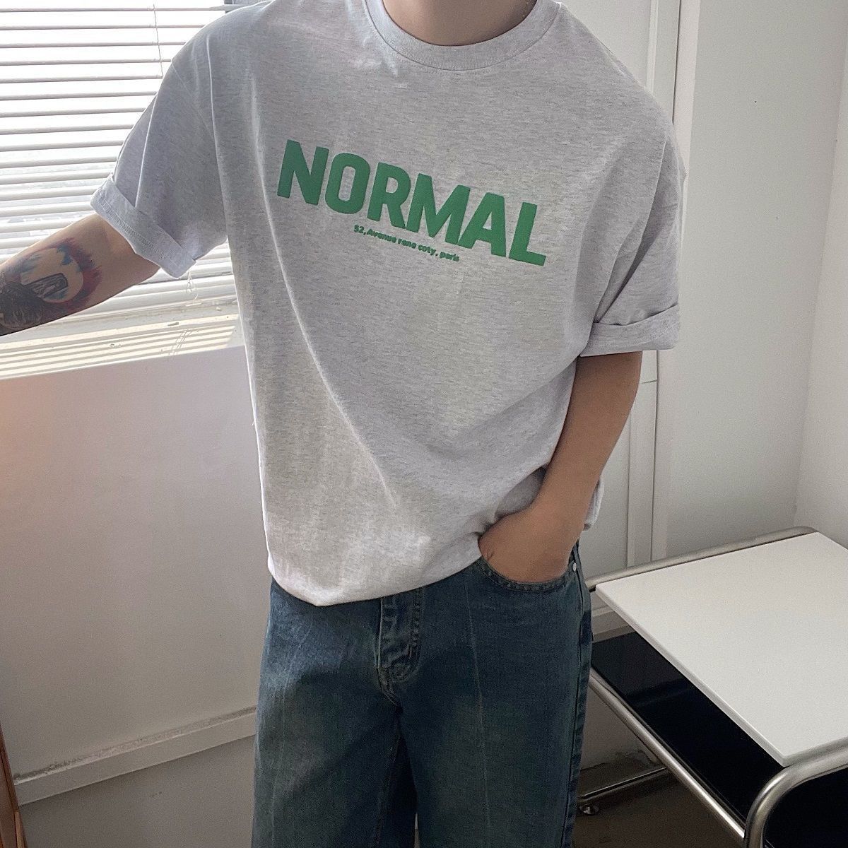 純棉休閒百搭寬鬆字母印花短袖T恤