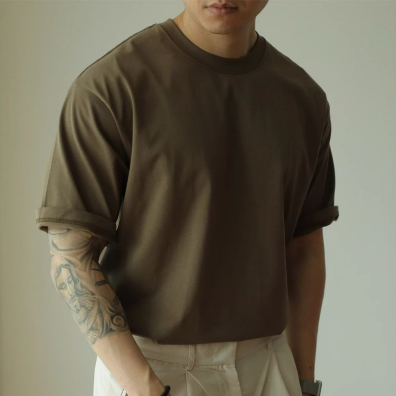 美式重磅純棉素色復古時尚寬鬆短袖T恤