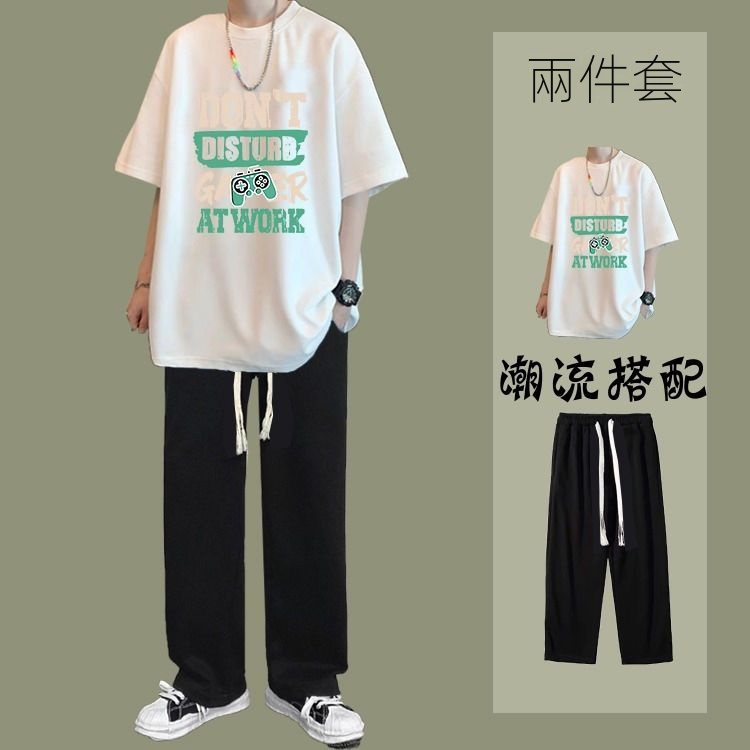 【單件/套裝】百搭帥氣休閒短袖T恤+休閒直筒褲兩件套裝