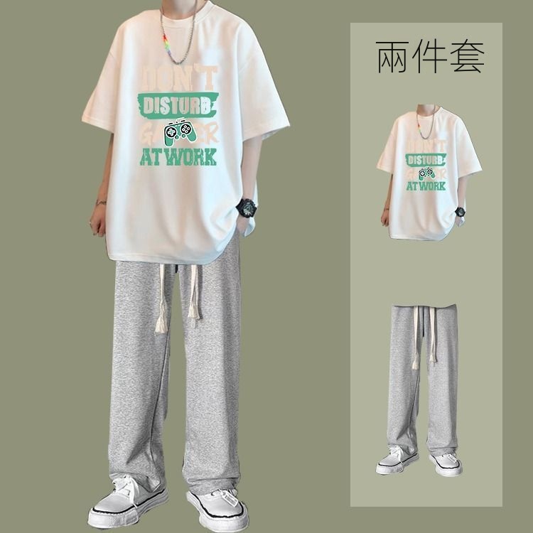 【單件/套裝】百搭帥氣休閒短袖T恤+休閒直筒褲兩件套裝