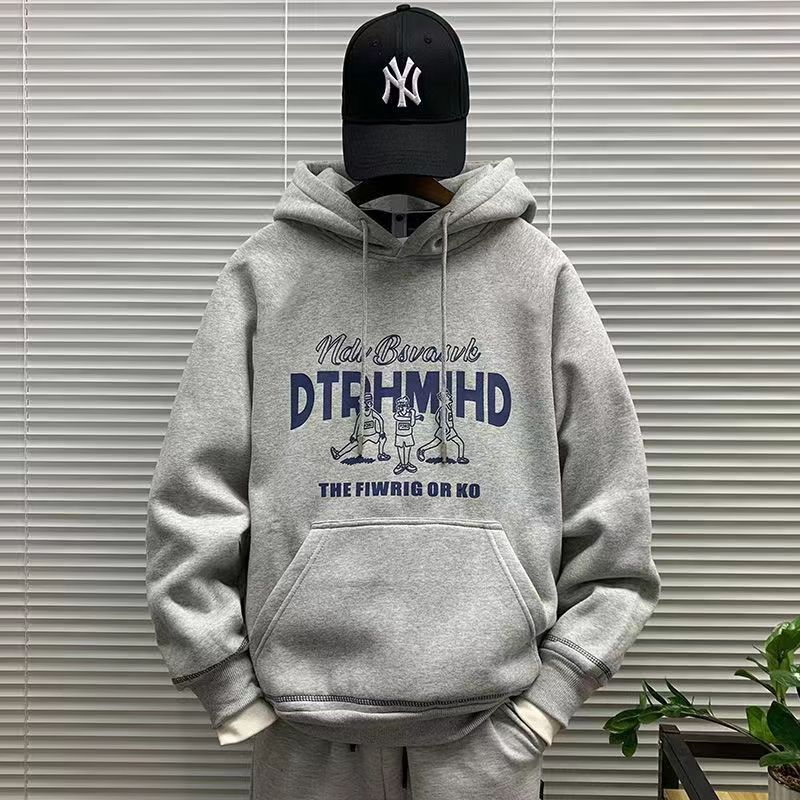 薄款/刷毛加厚圖案字母潮流寬鬆百搭連帽T