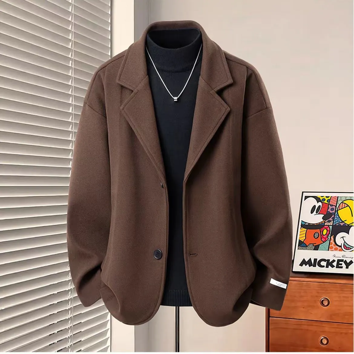 潮流時尚防風休閒百搭帥氣西裝領毛呢外套