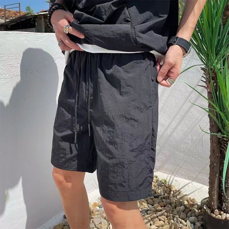 【整套】寬松拉鏈款時尚連帽工裝T恤+潮流短褲兩件套