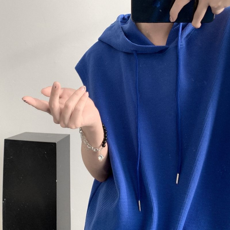 華夫格港風寬鬆帥氣連帽坎肩無袖背心