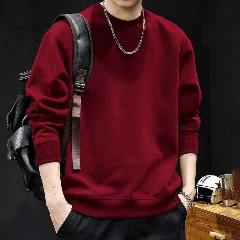 美式潮流圓領寬鬆簡約舒適素色套頭長袖T恤