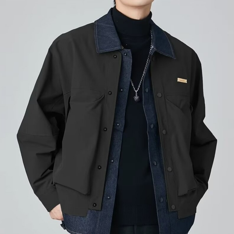 假兩件設計感潮牌寬鬆翻領夾棉夾克外套