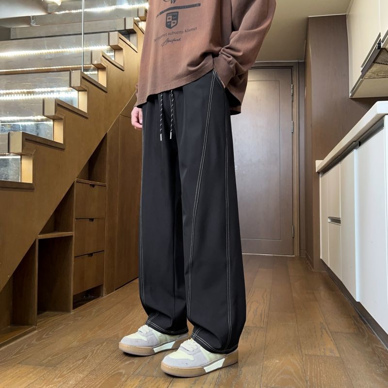 百搭時尚潮流明線彎刀設計感寬鬆顯瘦休閒長褲