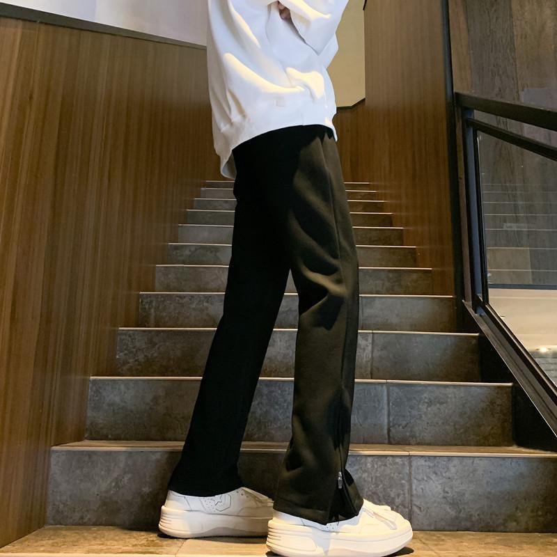 重磅美式褲腳拉鍊潮牌修身運動直筒休閒長褲