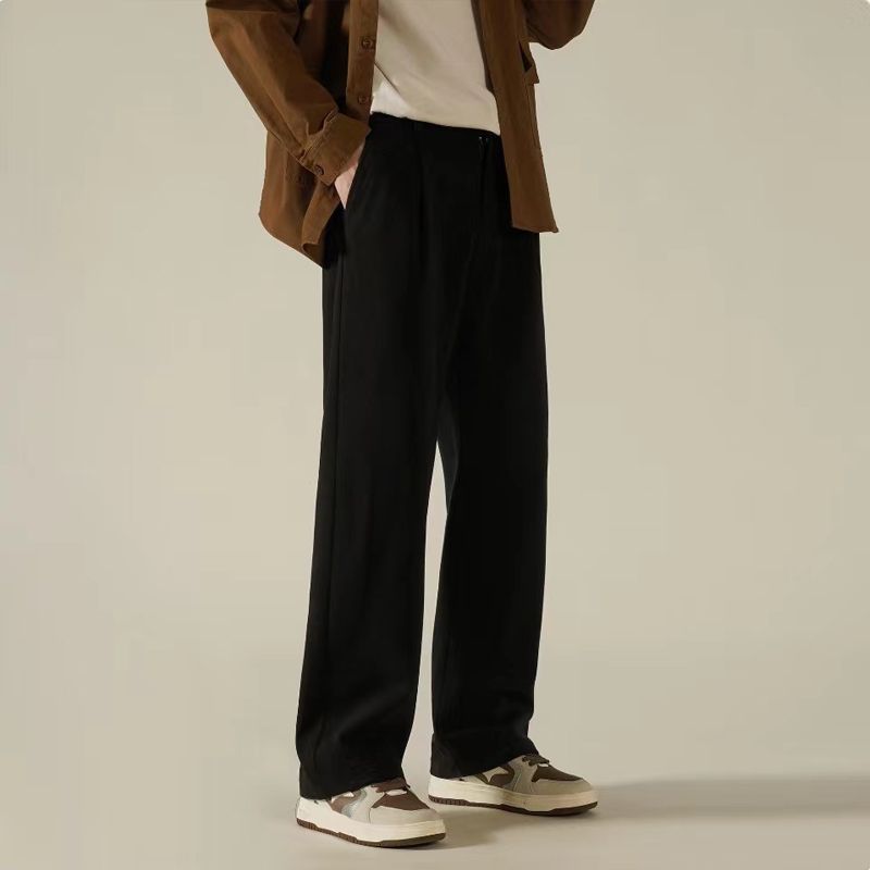 直筒百搭寬鬆抗皺垂感闊腿休閒西裝褲