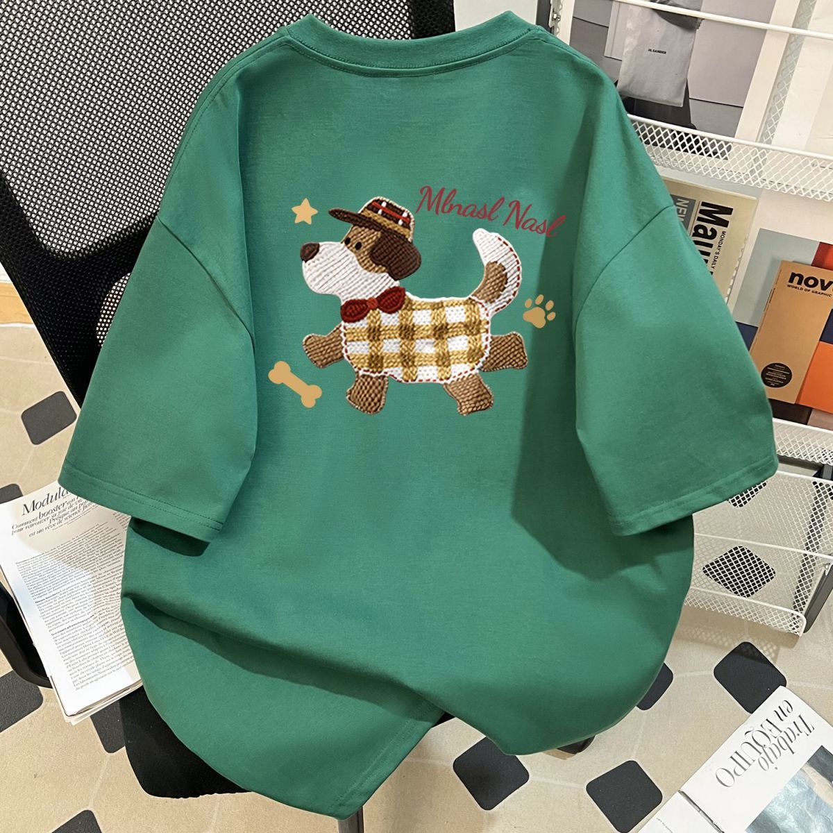 美式潮牌毛絨狗印花寬鬆休閒百搭短袖T恤