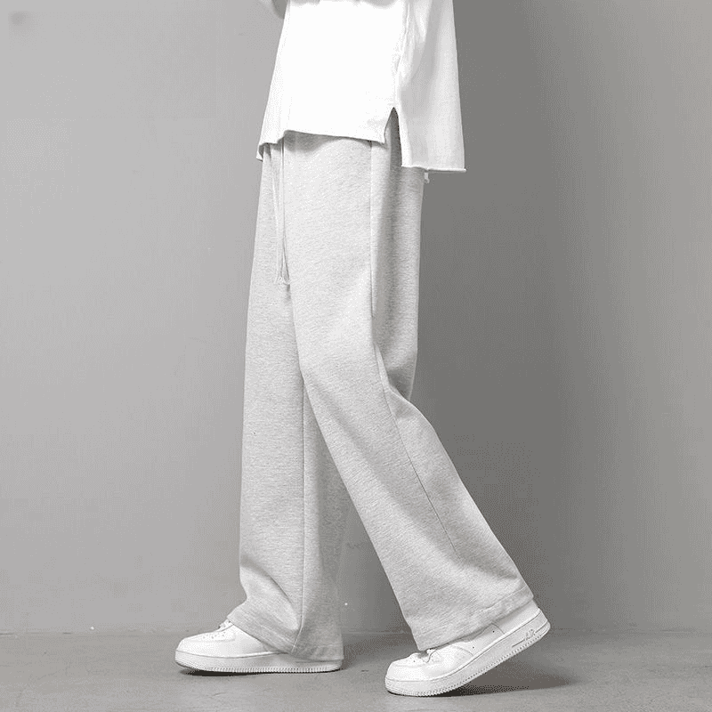 運動休閒垂感闊腿寬鬆大碼情侶直筒褲