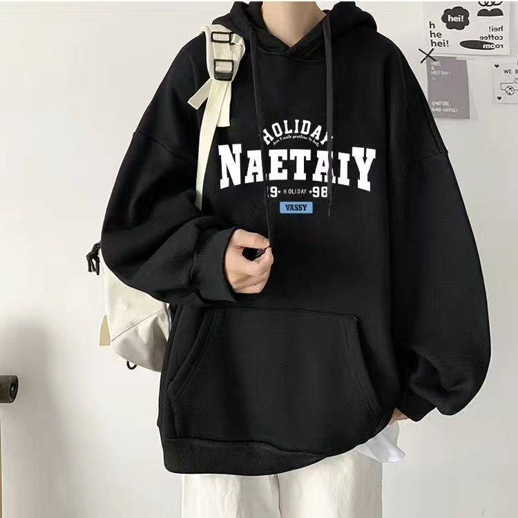 薄款/刷毛潮流寬鬆美式帥氣印花百搭連帽T