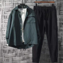 綠色襯衫+白色T恤+黑色長裤【三件套】