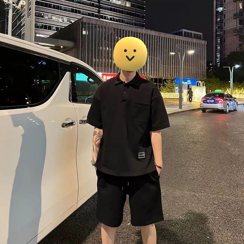 【整套】韓版潮流休閒運動polo短袖T恤+短褲兩件套裝