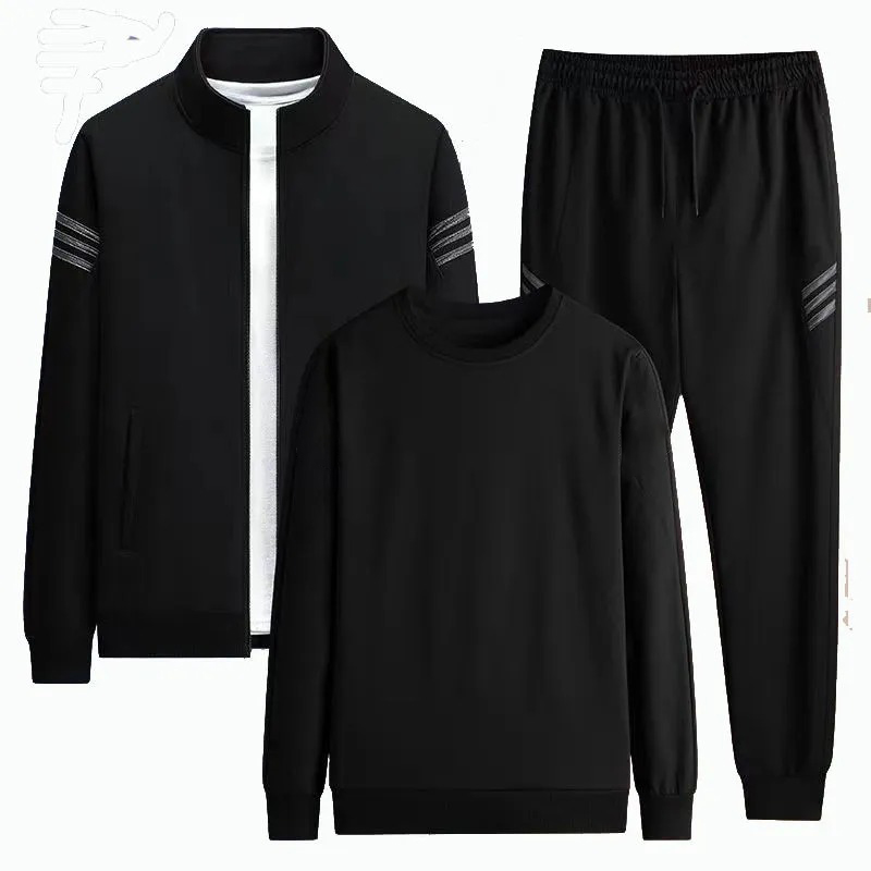 【單件/套裝】運動立領休閒夾克+圓領長袖T恤+束腳系帶褲裝三件套套裝