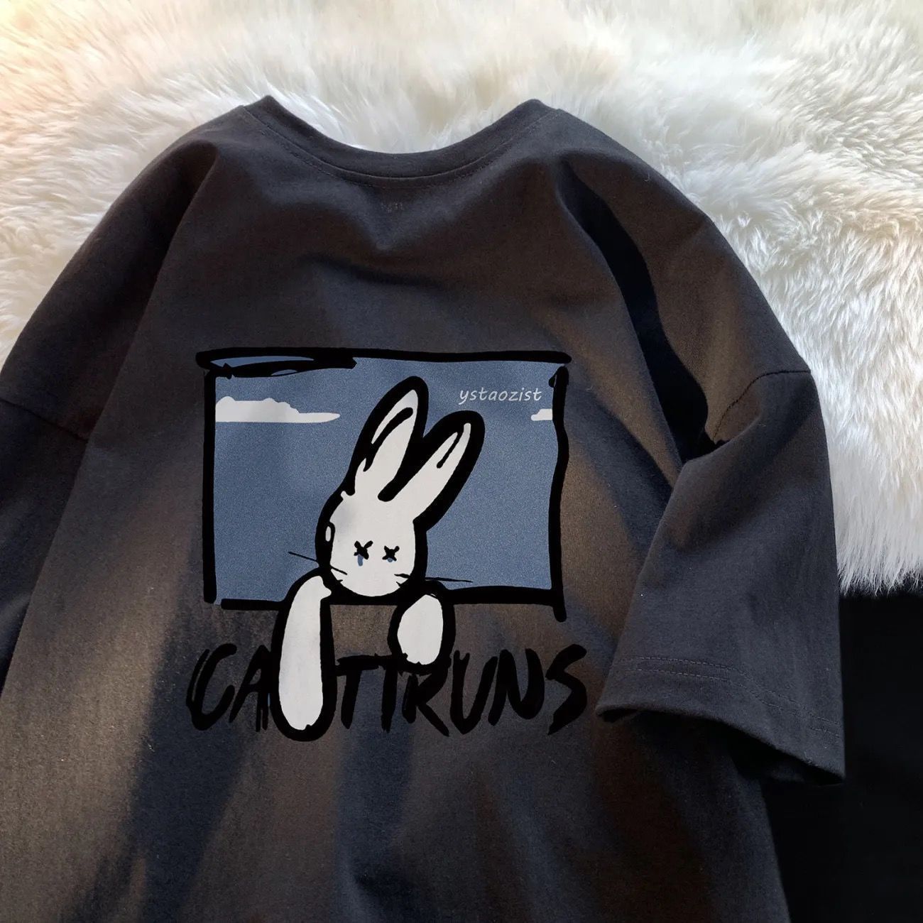 卡通印花寬鬆五分袖百搭寬鬆短袖t恤