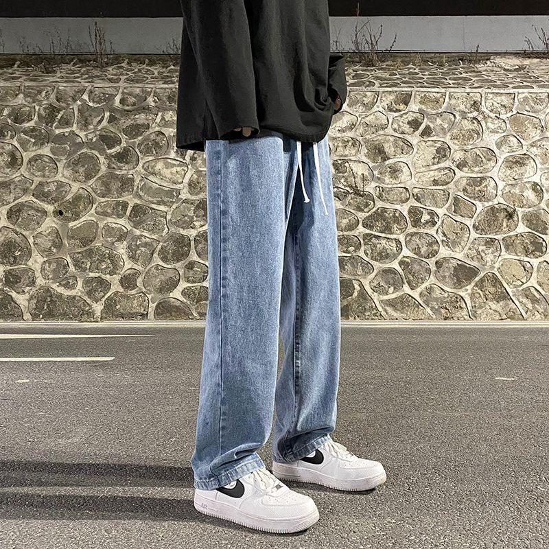 美式薄款寬鬆直筒潮流高街vibe闊腿黃泥牛仔褲