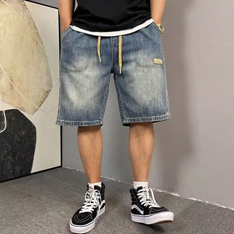 美式休閒抽繩水洗復古牛仔短褲