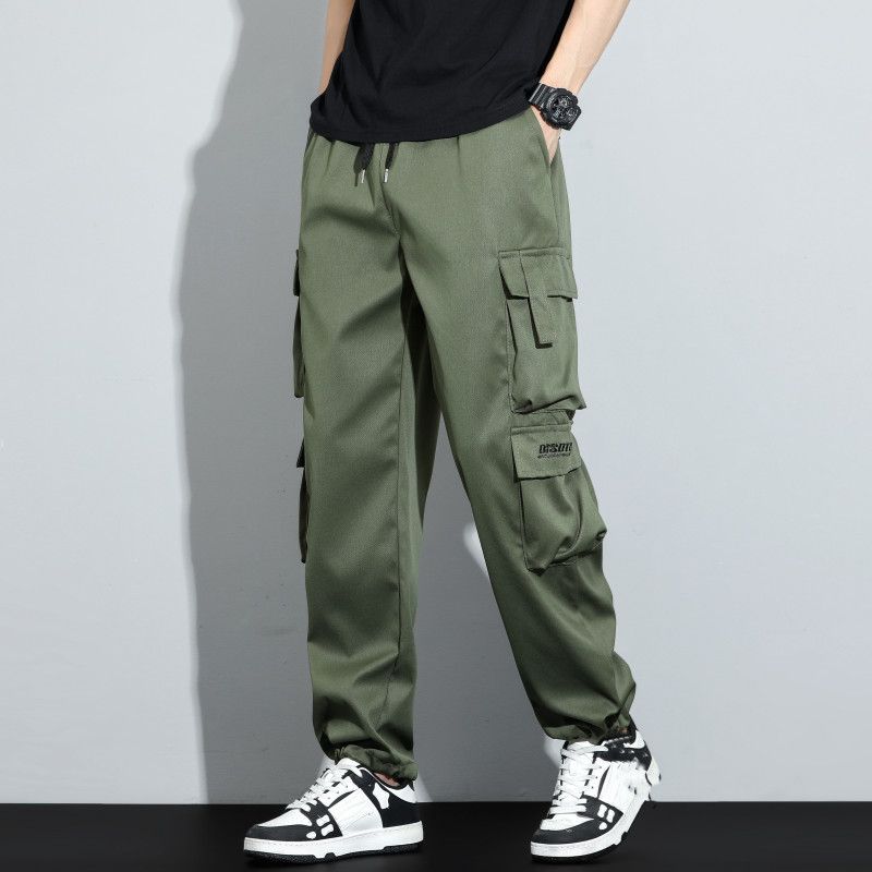 寬鬆薄款大碼直筒口袋潮流耐磨純色休閒工裝褲