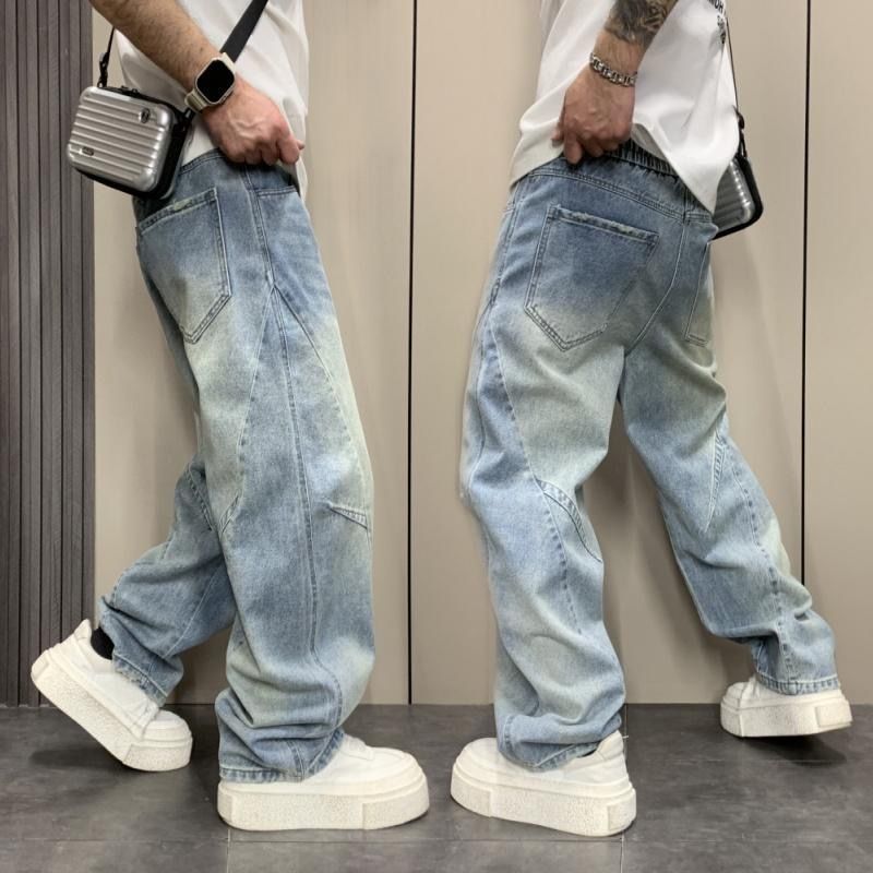 寬鬆闊腿休閒潮流帥氣百搭彎刀牛仔褲