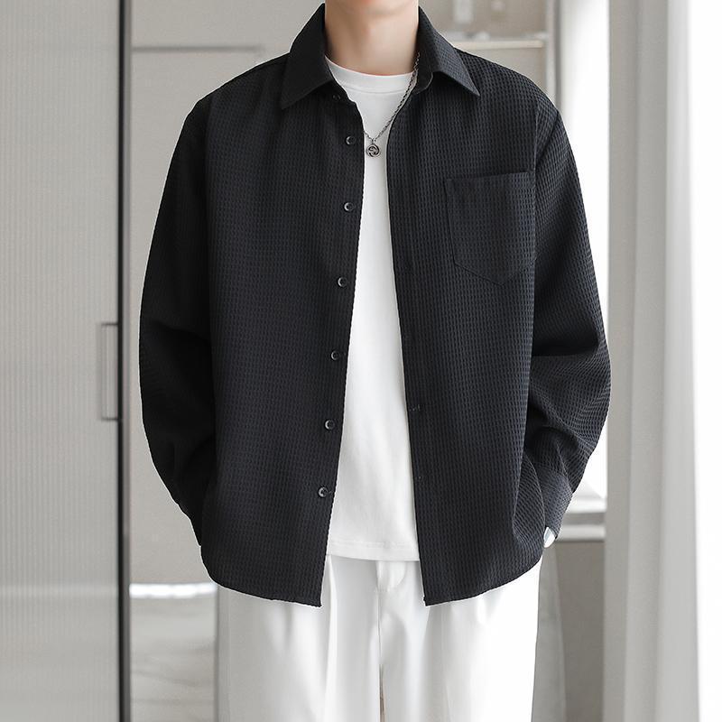 【單件/套裝】輕熟風高級感華夫格襯衫+長袖T恤+直筒休閒西褲三件套裝