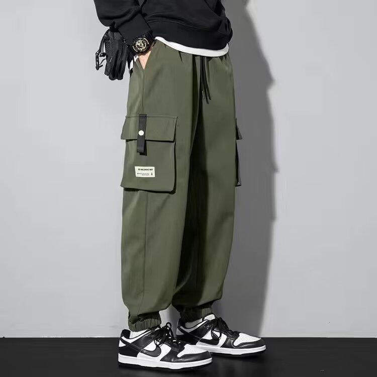 潮流百搭運動風大碼多口袋束腳工裝褲