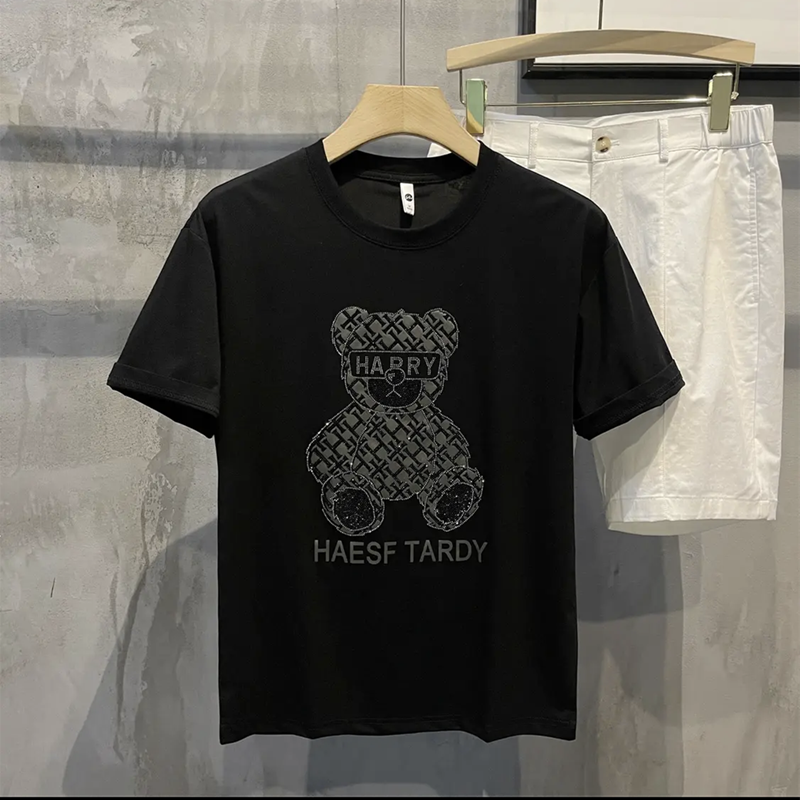 輕奢小熊燙鑽時尚圓領休閒百搭短袖T恤