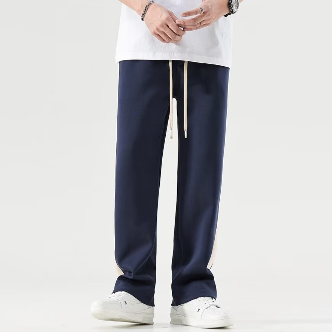 夏季新款休閒褲男日系潮流ins拼色時尚直筒褲學生寬鬆垂感闊腿褲