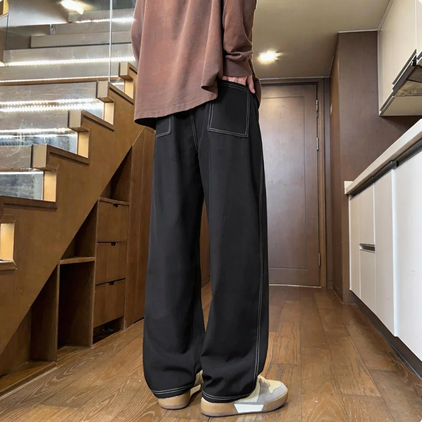 百搭時尚潮流明線彎刀設計寬鬆顯瘦休閒褲
