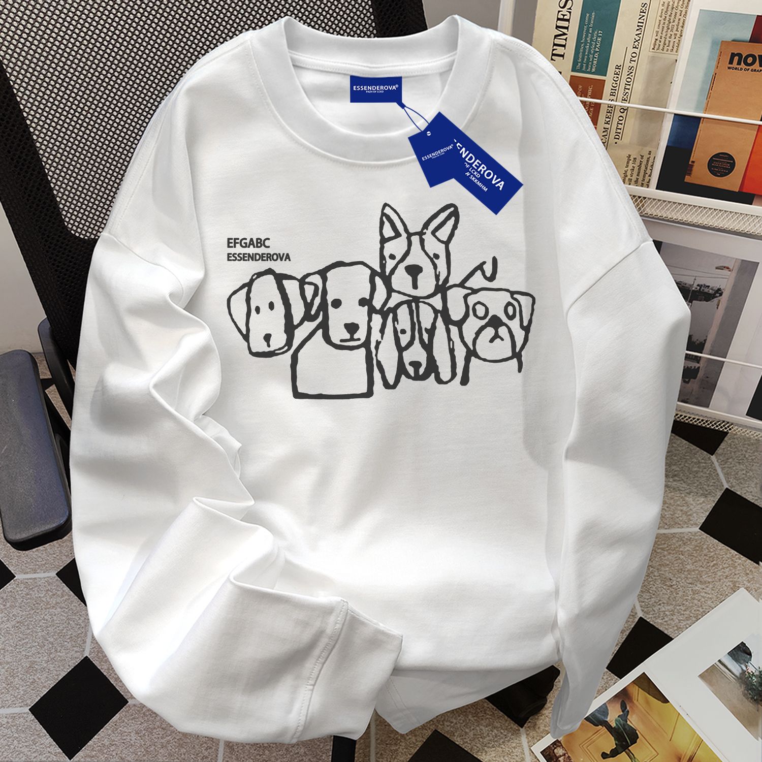 美式慵懶風高級休閒百搭設計感純棉長袖t恤