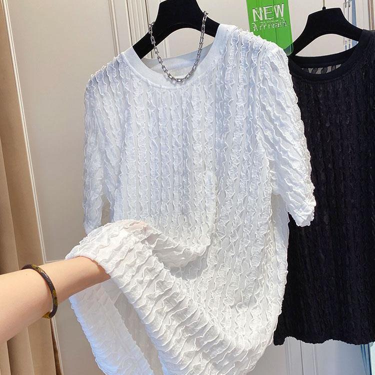 輕奢高級氣質肌理感寬鬆休閒泡泡紗短袖t恤